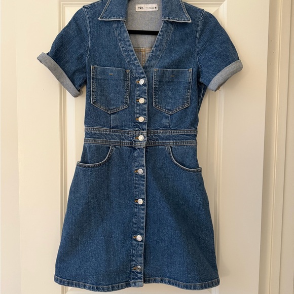 Zara Denim Button-Up Mini Dress - Picture 1 of 3